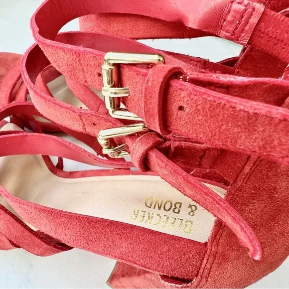 Bleecker & Bond Mindy Heels Womens Size 8 Cage Chunky Sandals Red Suede Strappy - Picture 6 of 12